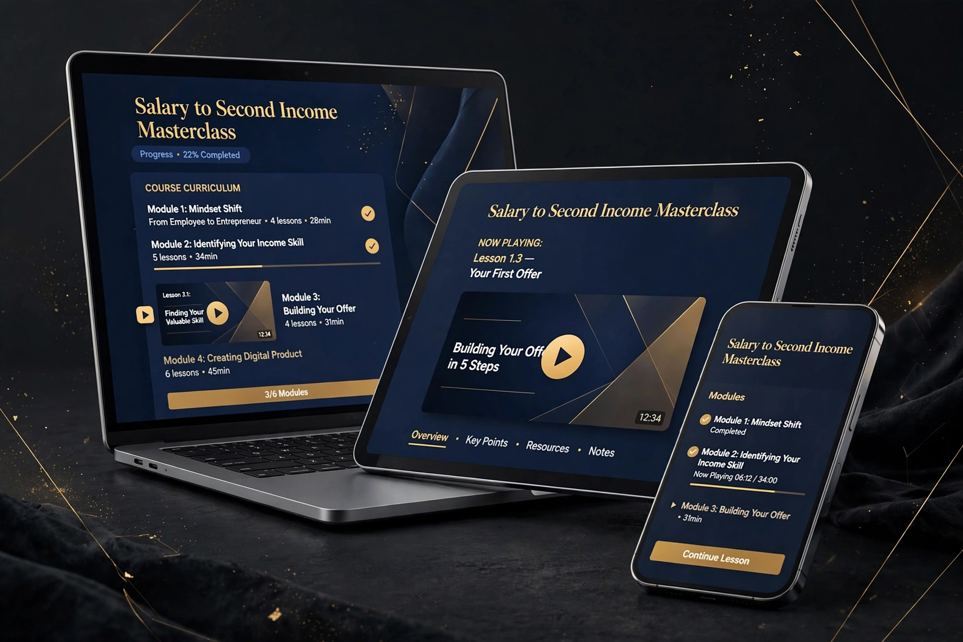 Salary to Second Income Masterclass course on laptop, tablet and phone